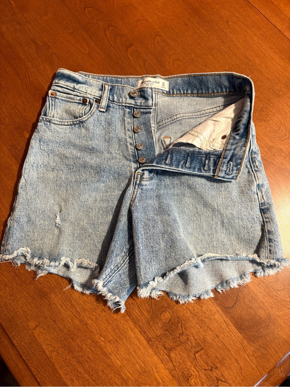 Abercrombie & Fitch Light Blue High-Rise Button-Fly Cutoff Shorts